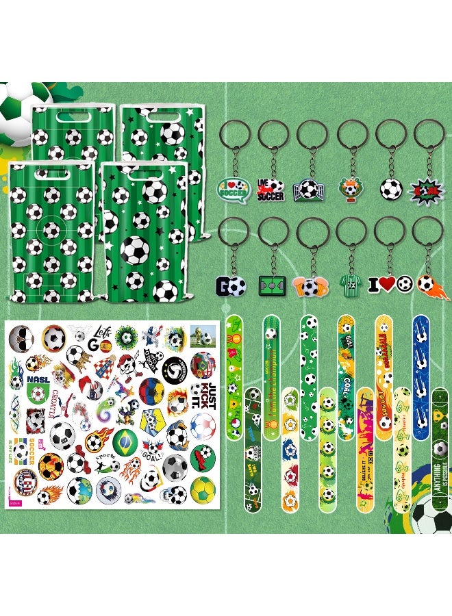 44 PCS Soccer Party Favors with Soccer Gift Bags, Soccer Slap Bracelet, Soccer Temporary Tattoos and  Soccer Keychains for Party Goodie Bag Fillers Soccer Party Decor - Image 1